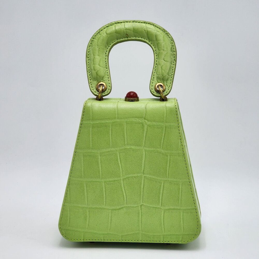 STAUD Lime Green Croc-Embossed Mini Top-Handle Bag